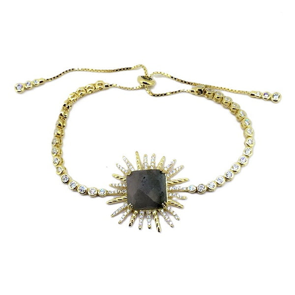 Natural stone CZ Sun Flower Bolo Bracelet