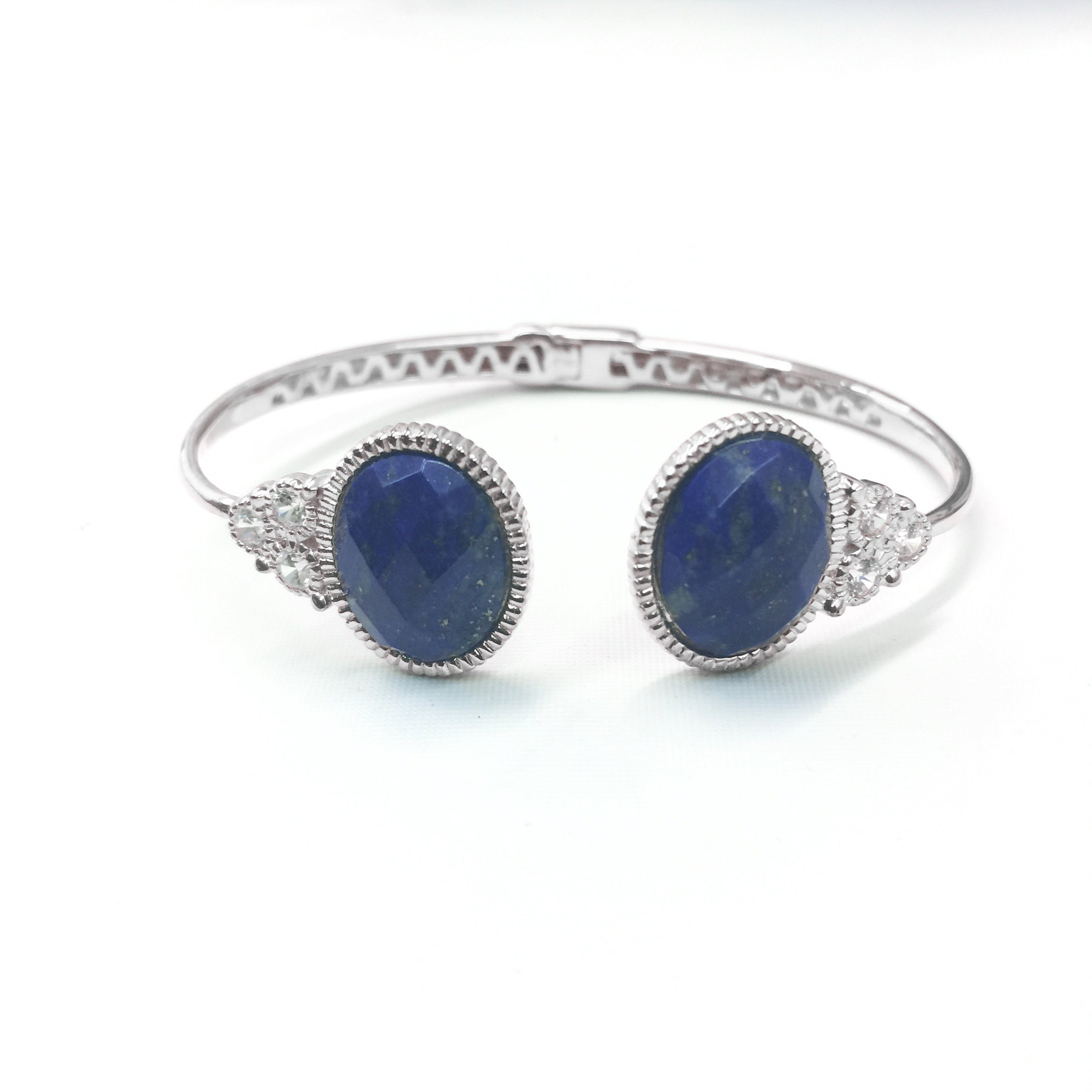 925 Silver Double Oval Natural Stone Cuff Bangle