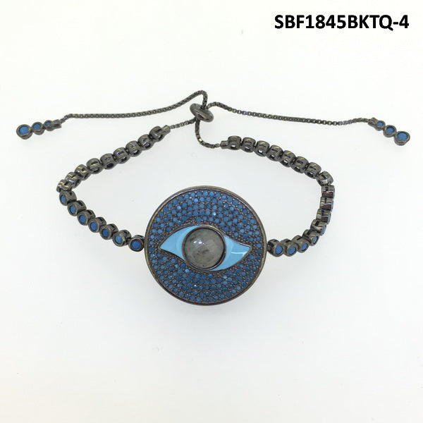 925 Sterling Silver CZ Evil Eye Bolo Bracelet