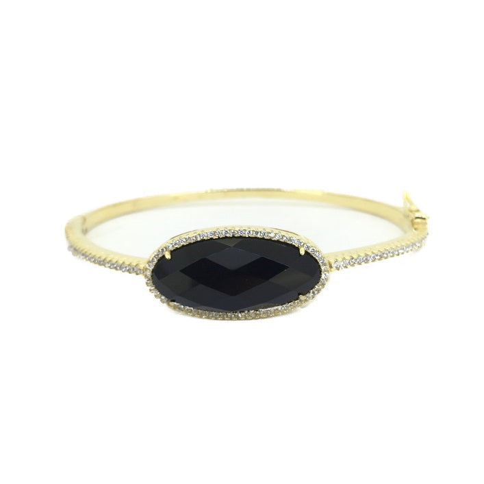 925 Silver Oval Natural Stone Bangle