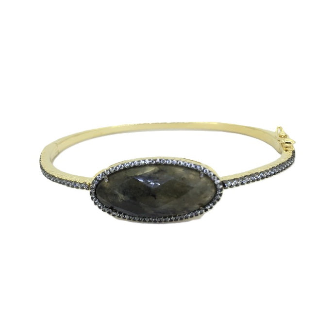 925 Silver Oval Natural Stone Bangle