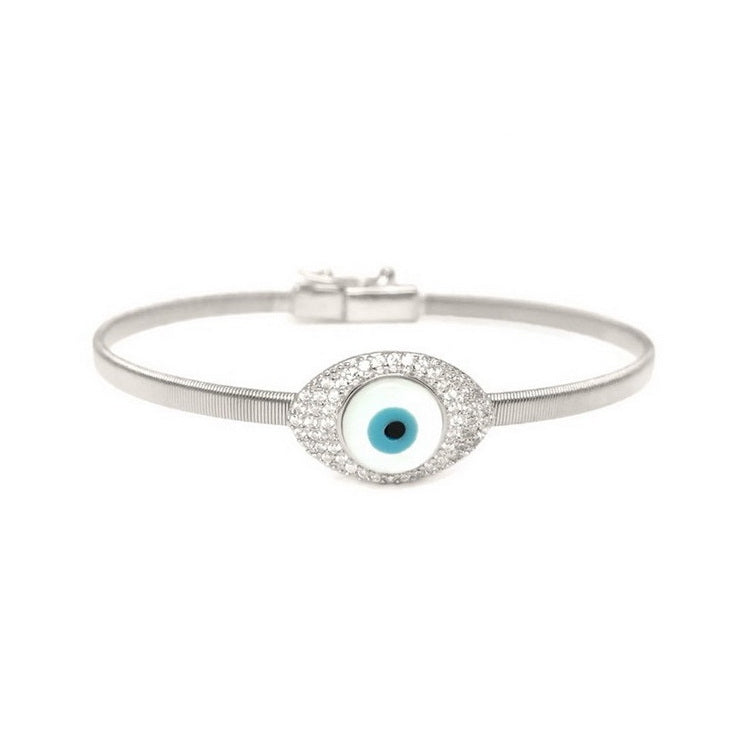 925 Silver Evil Eye Wire Stretchable Bracelet