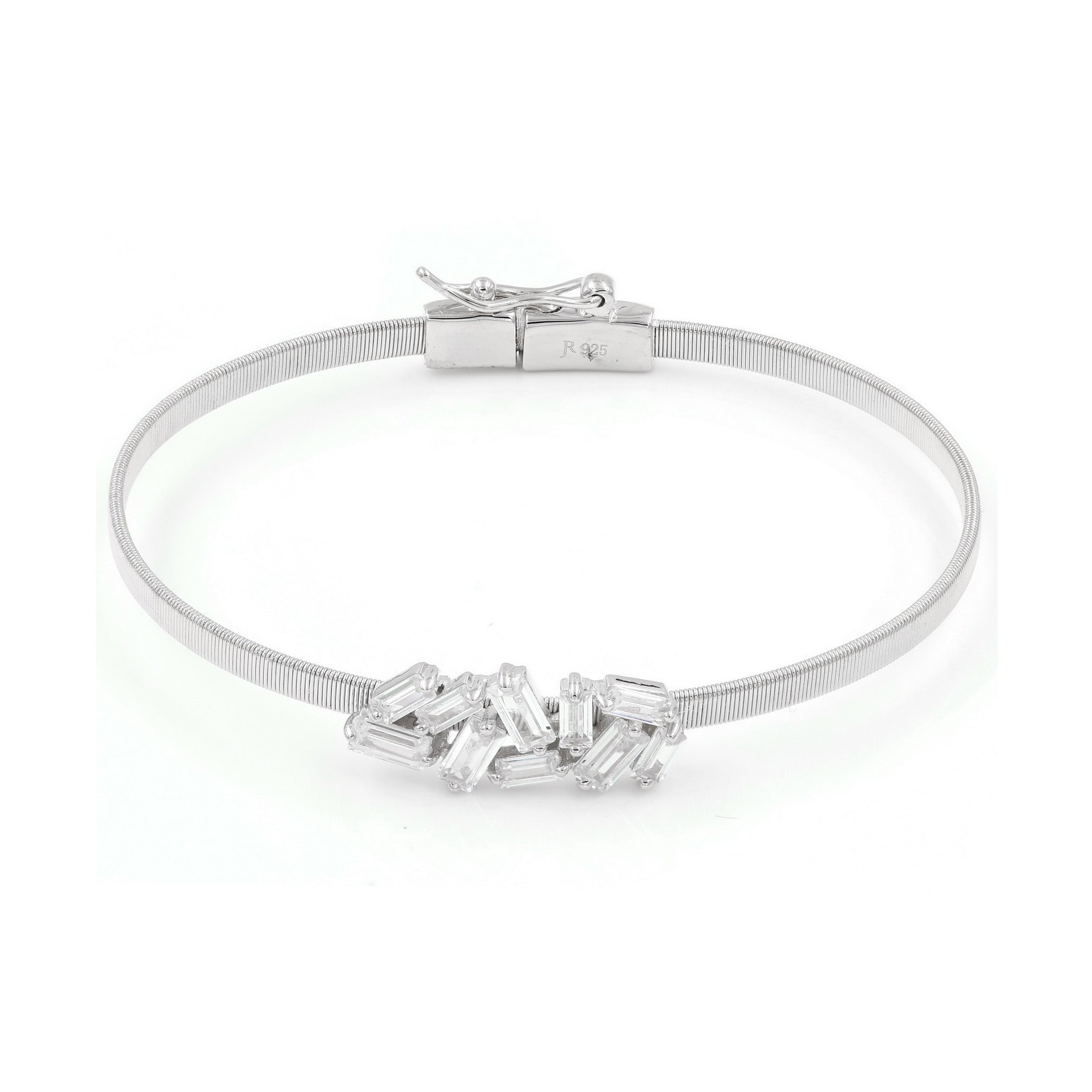 925 Sterling Silver Baguette CZ Bracelet