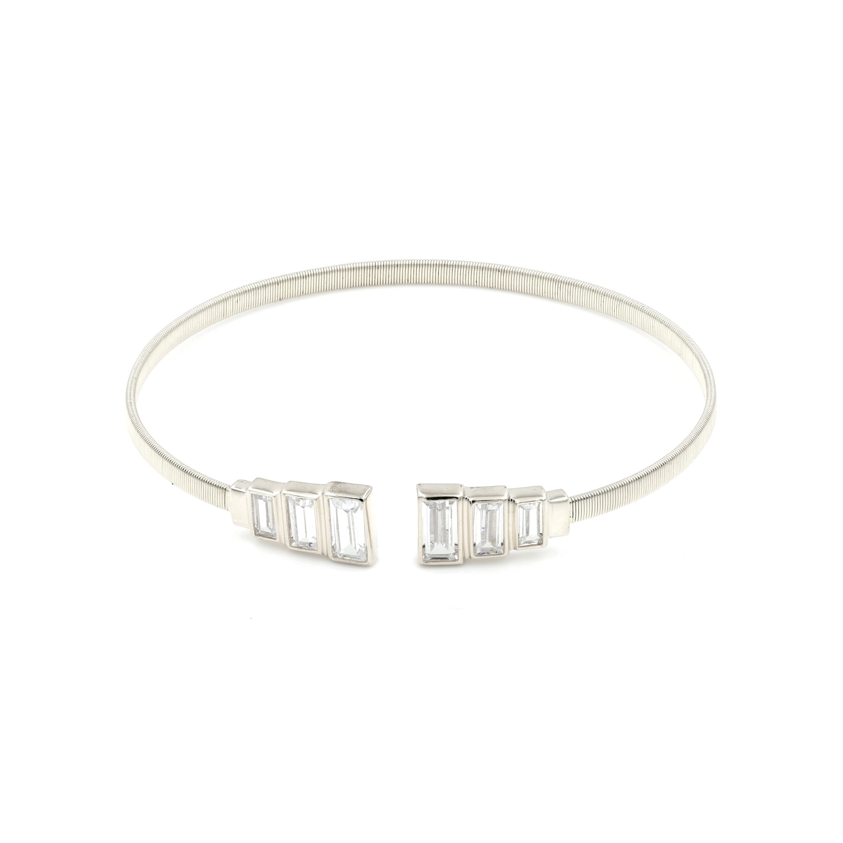 925 Sterling Silver Rectangle CZ Cuff Bangle