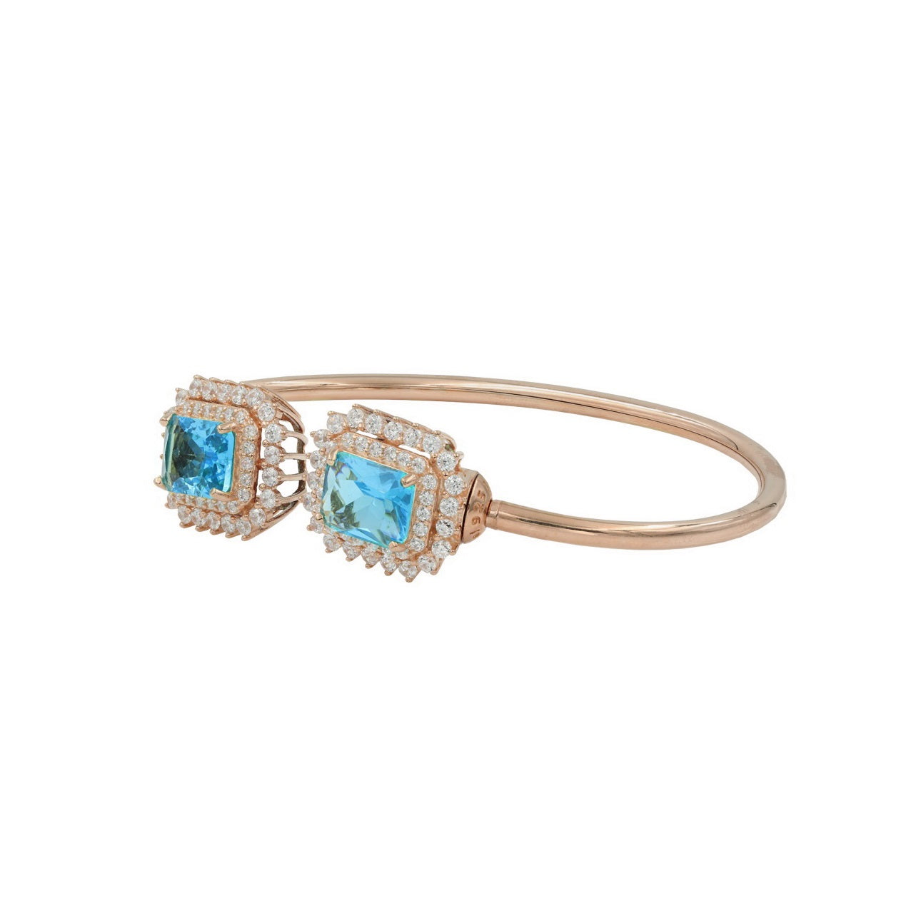 925 Sterling Silver Blue CZ Cuff Bangle