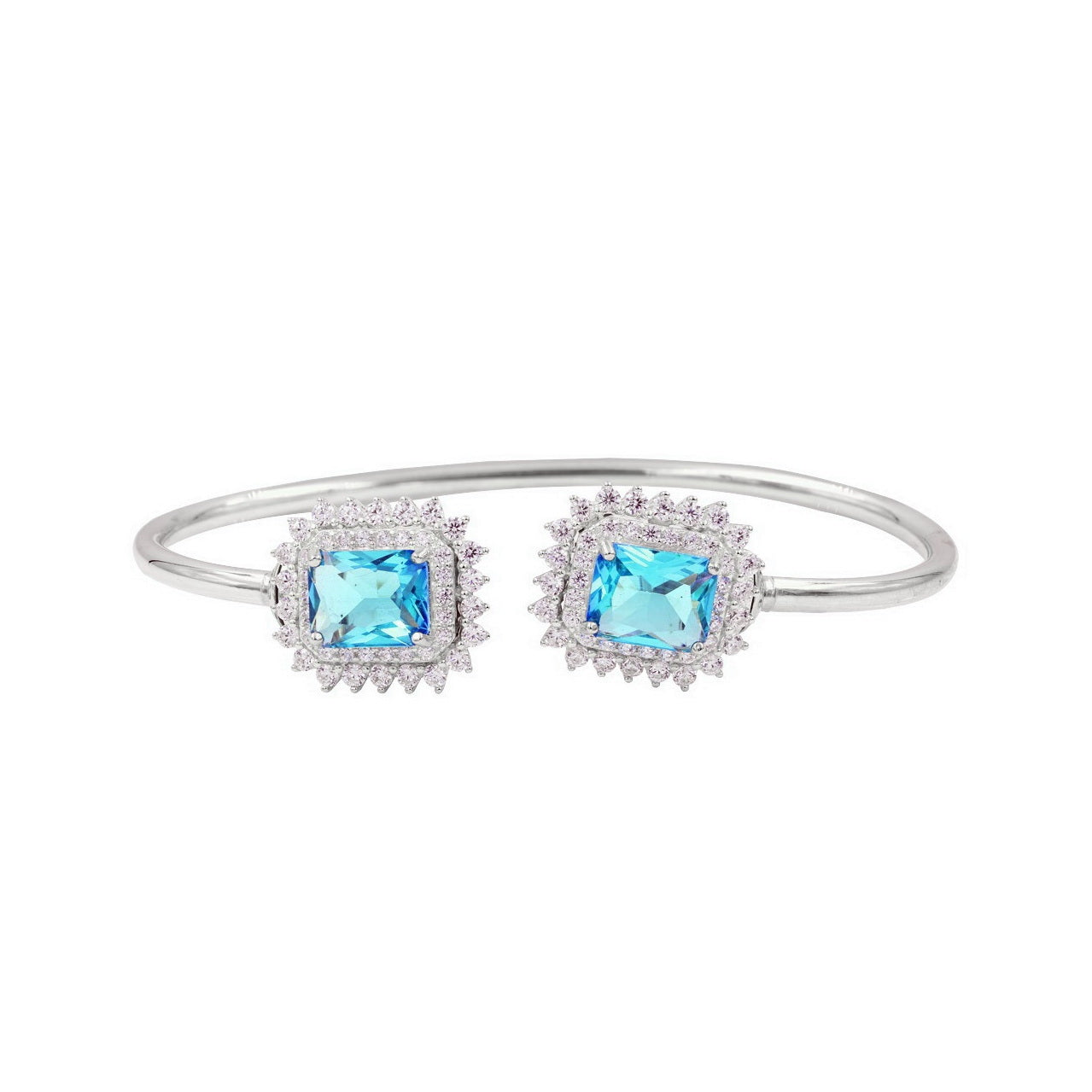 925 Sterling Silver Blue CZ Cuff Bangle