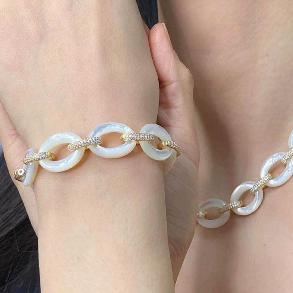 925 Sterling Silver MOP Chunky Link Bracelets