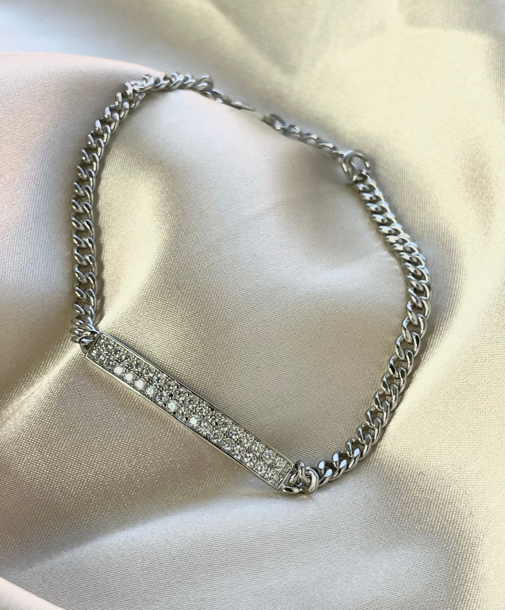 925 Sterling Silver CZ ID Cuban Bracelet