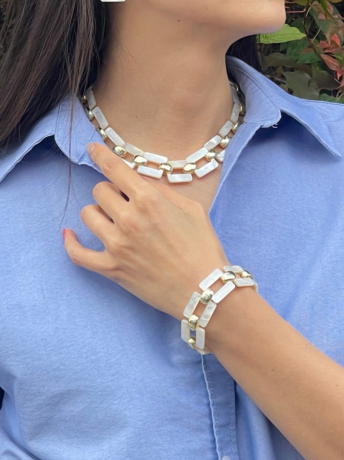 925 Sterling Silver MOP Square Link Bracelets