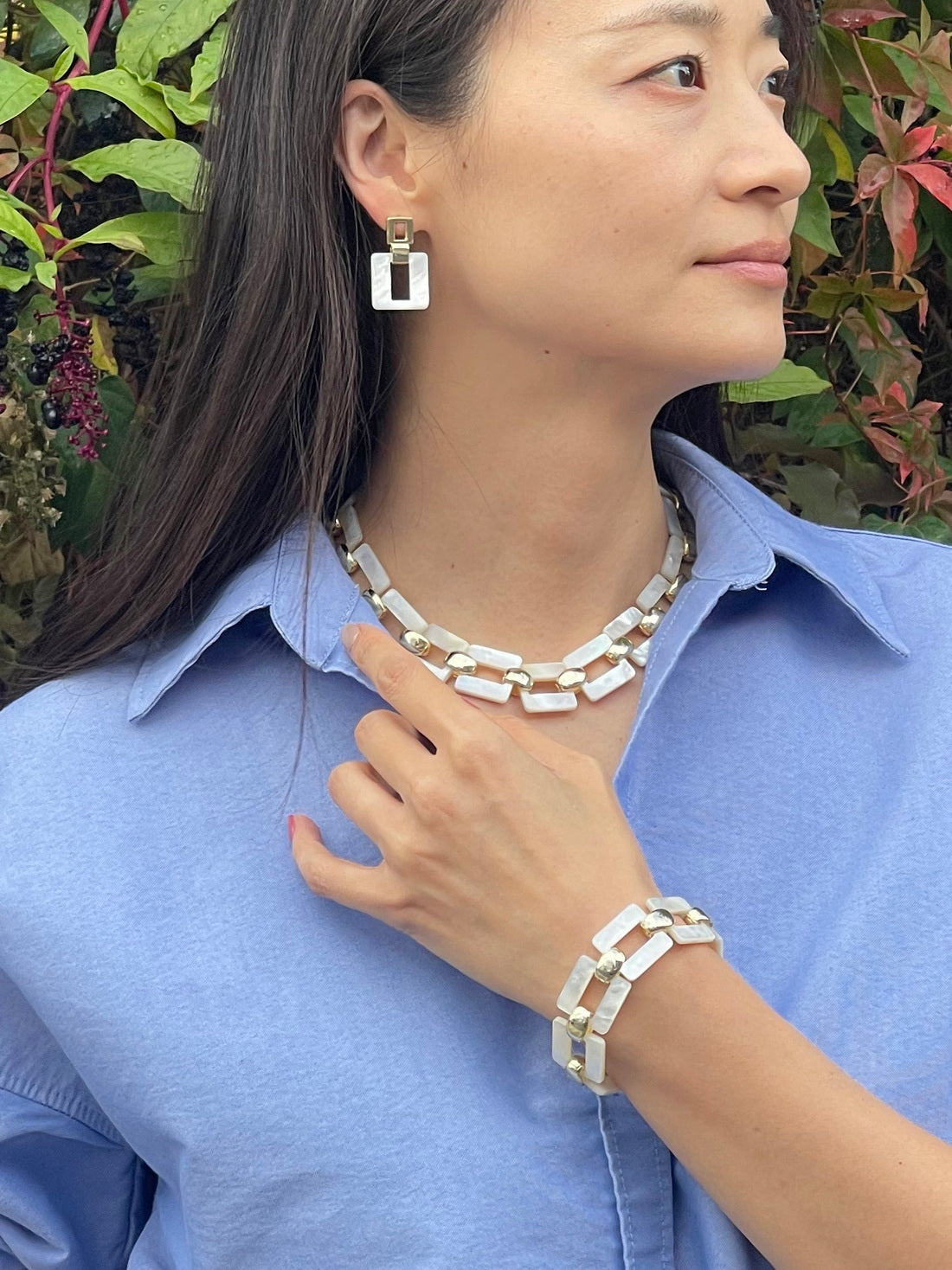 925 Sterling Silver MOP Square Link Necklaces