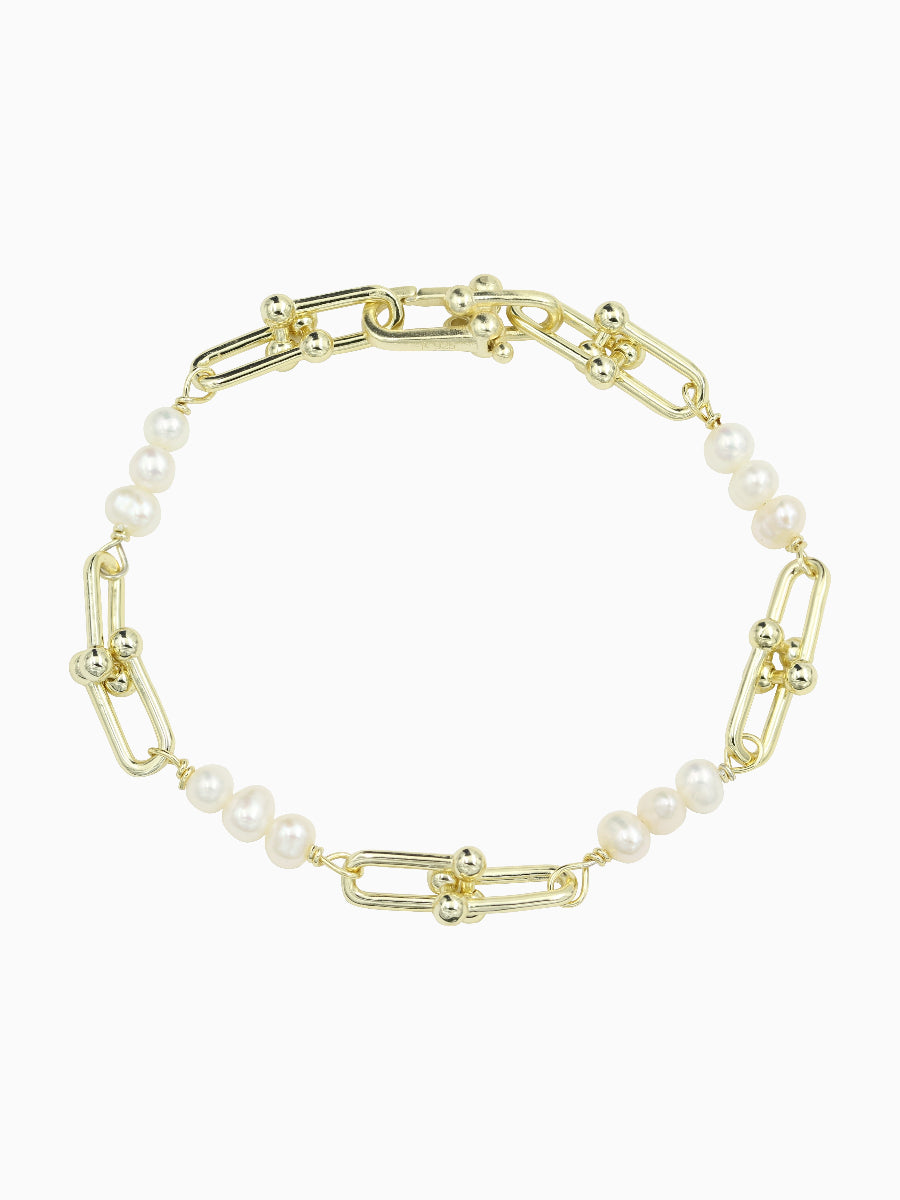 925 Silver 5mm Fresh Water Pearl Link Bracelet