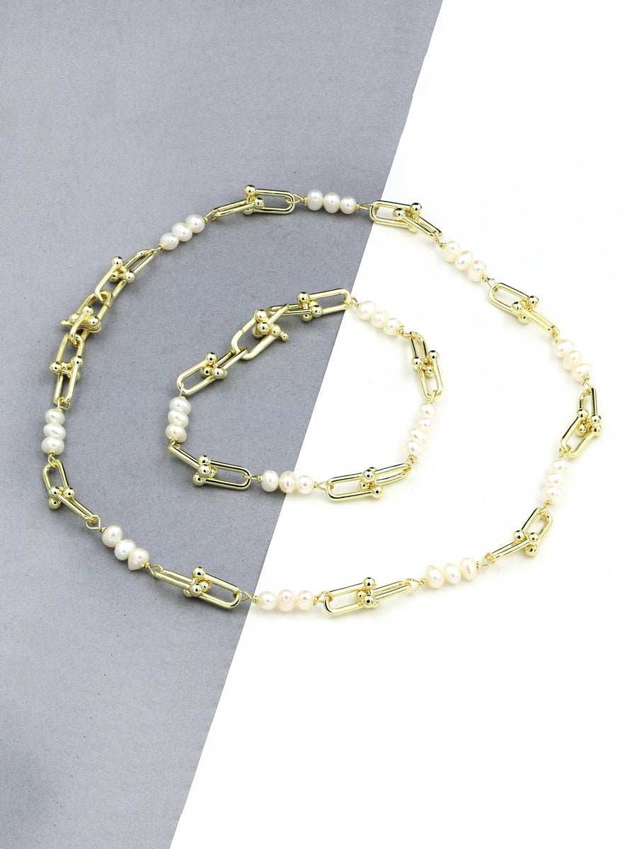 925 Silver 5mm Fresh Water Pearl Link Bracelet