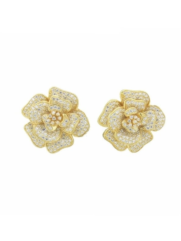 925 Sterling Silver CZ Pave Flower Earrings