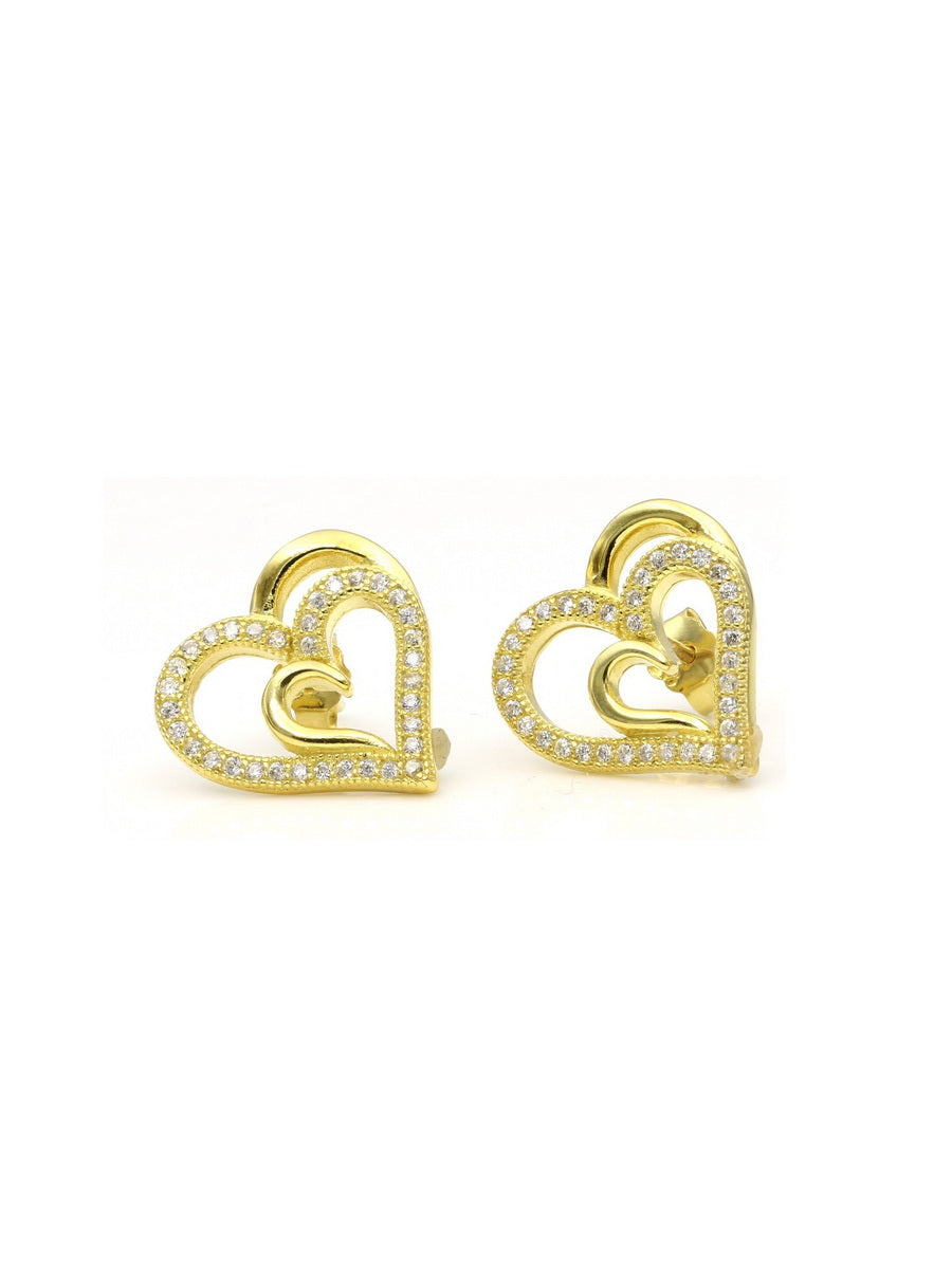 925 Sterling Silver CZ Pave Heart studs Earrings