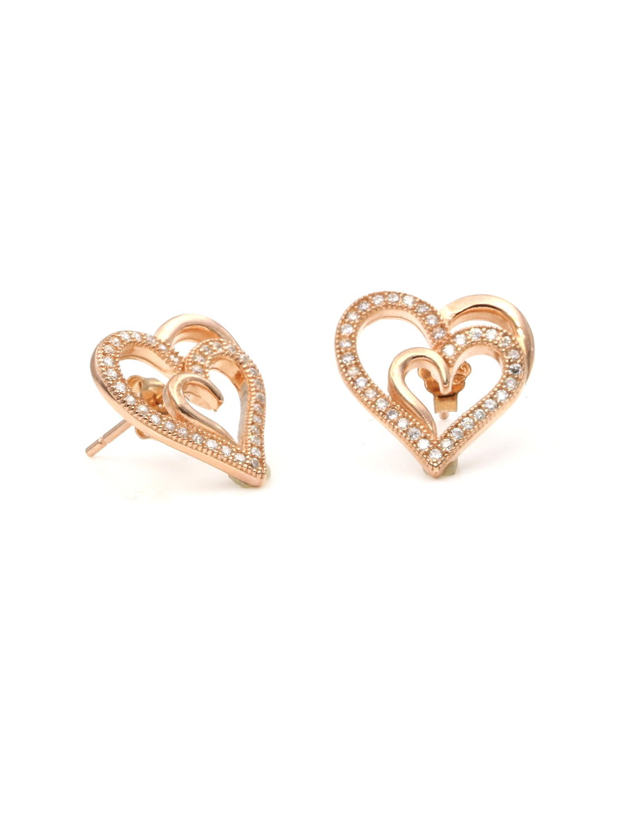 925 Sterling Silver CZ Pave Heart studs Earrings