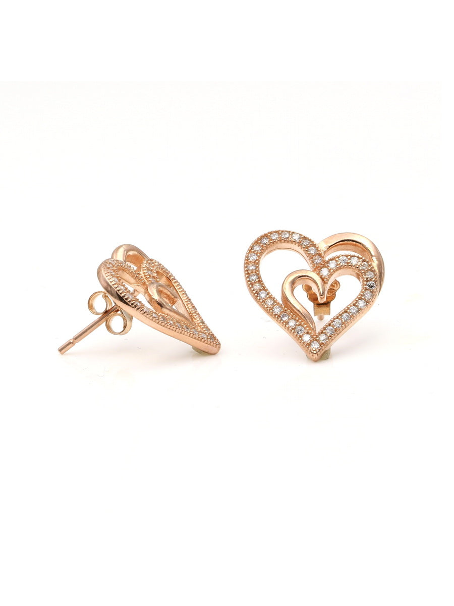 925 Sterling Silver CZ Pave Heart studs Earrings