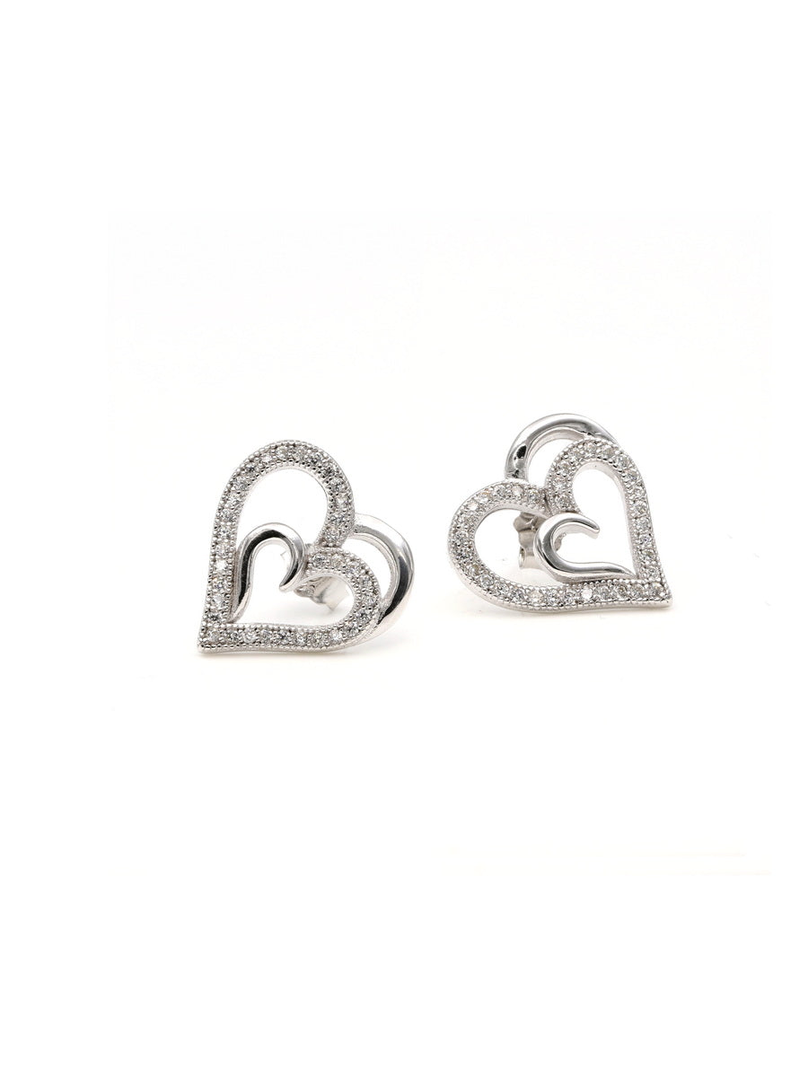 925 Sterling Silver CZ Pave Heart studs Earrings