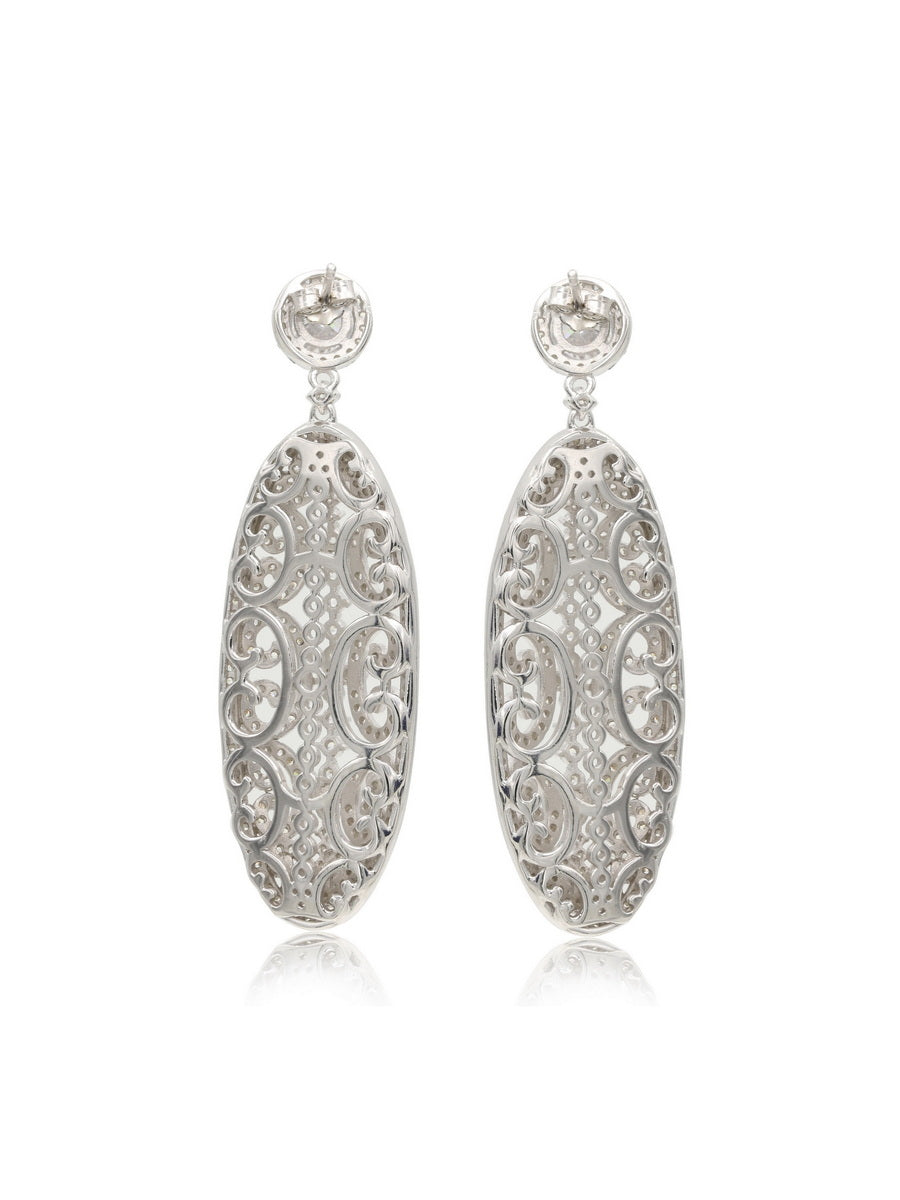 925 Sterling Silver CZ Oval Dangle Drop Earring