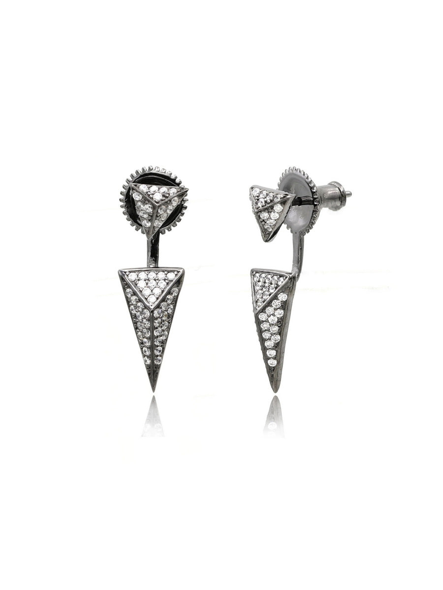 925 Silver White CZ Triangle Ear Jacket Earrings