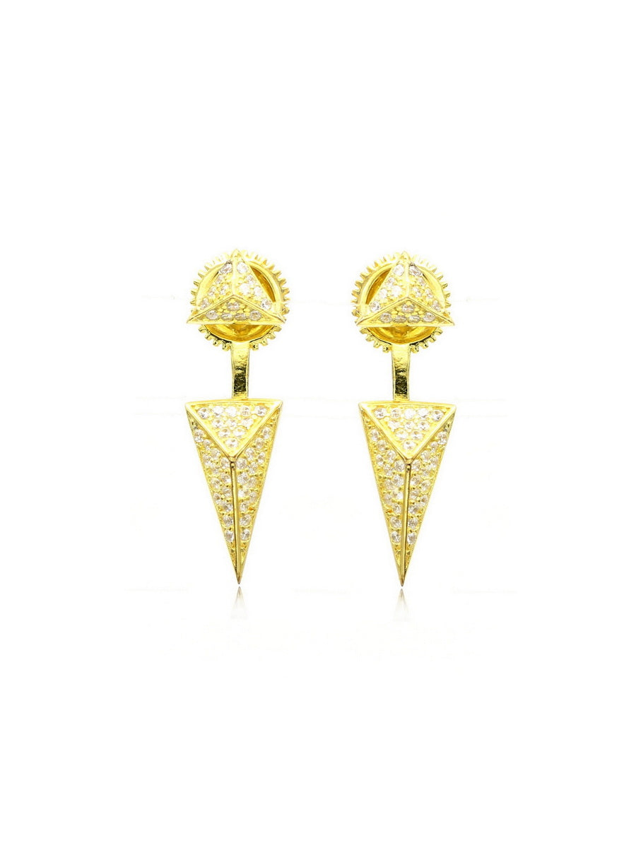 925 Silver White CZ Triangle Ear Jacket Earrings