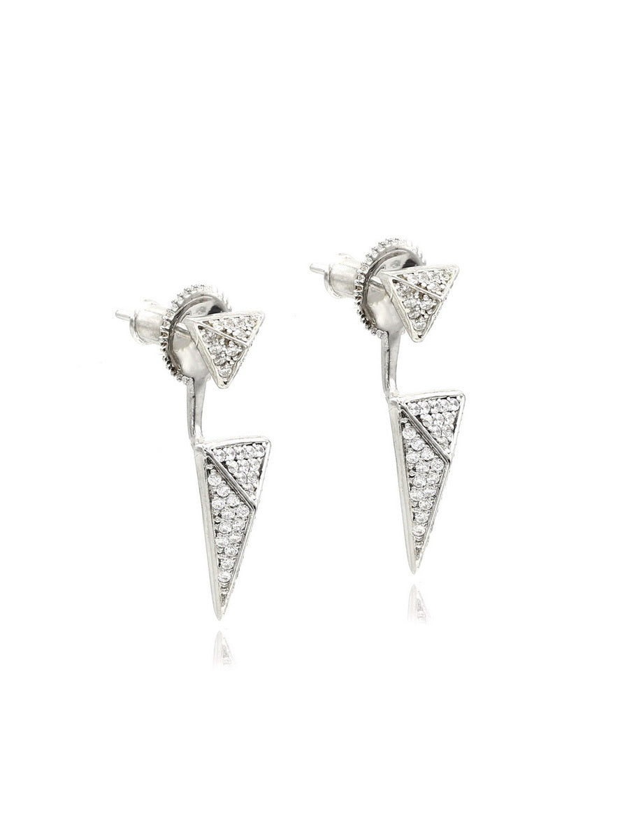 925 Silver White CZ Triangle Ear Jacket Earrings