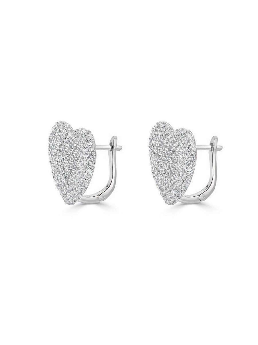 925 Sterling Silver White CZ Heart Studs Earrings