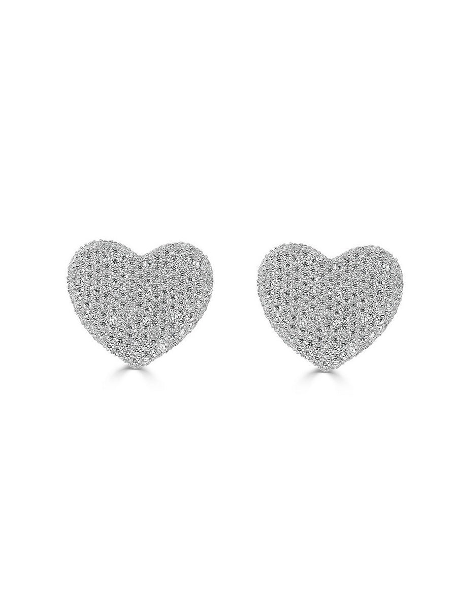 925 Sterling Silver White CZ Heart Studs Earrings