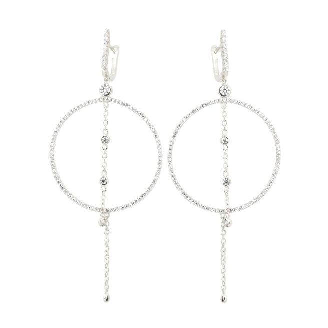 925 Sterling Silver Drop Chain Circle Earrings