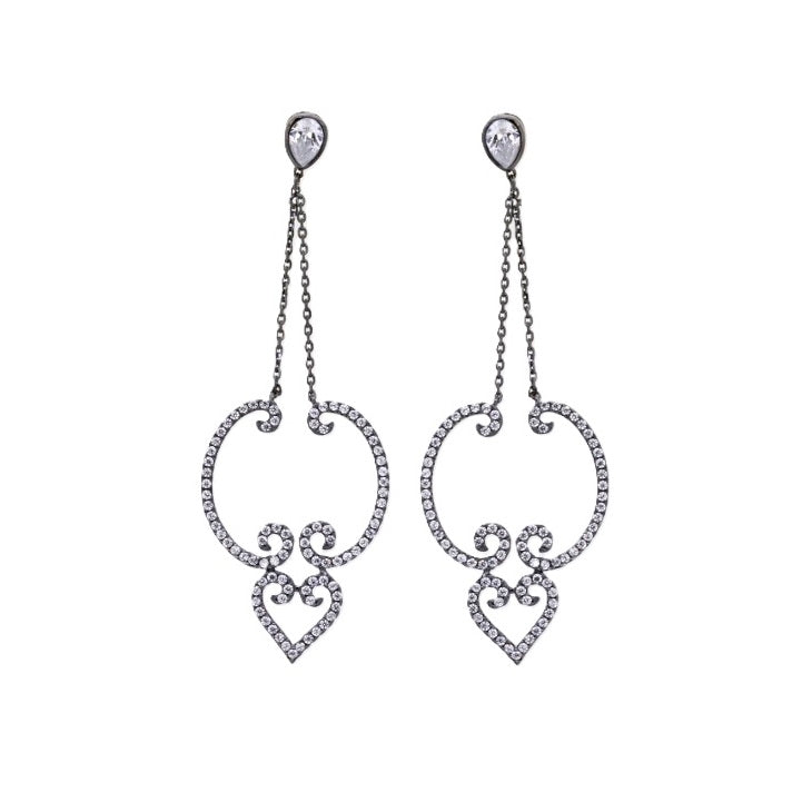 925 Sterling Silver Heart Drop Earrings