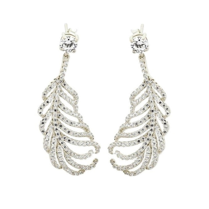 925 Sterling Silver Feather Drop Earrings