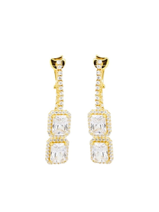 925 Sterling Silver Square CZ Drop Earrings