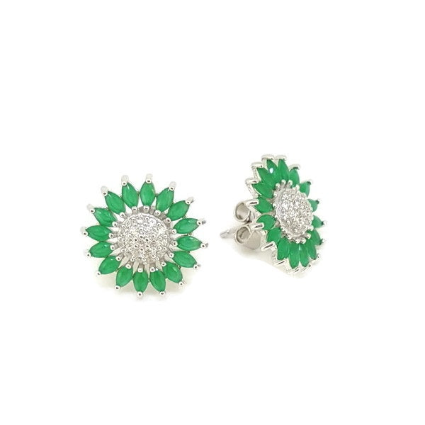 925 Sterling Silver CZ Flower Studs Earrings