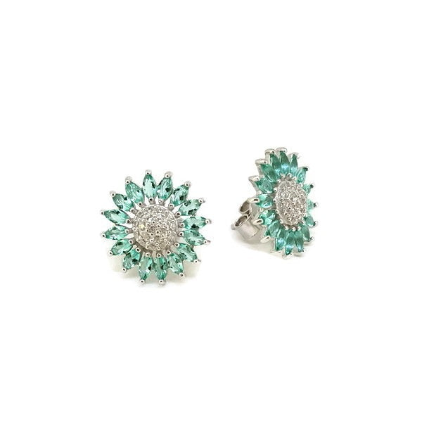 925 Sterling Silver CZ Flower Studs Earrings