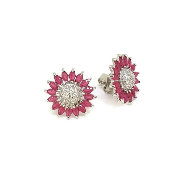 925 Sterling Silver CZ Flower Studs Earrings