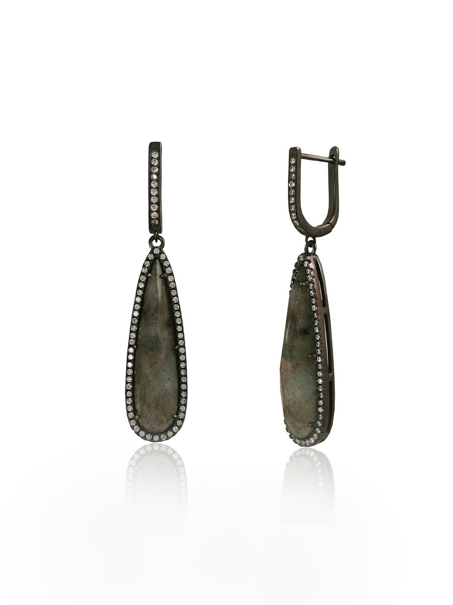 CZ Natural Stone Teardrop Earrings