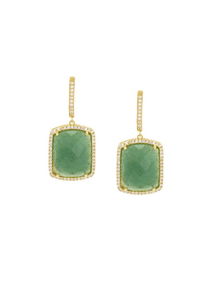 CZ Natural Stone Square Dangle Earrings