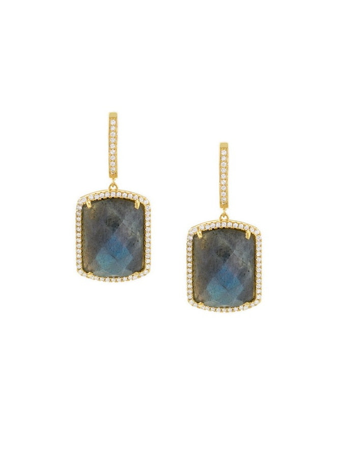 CZ Natural Stone Square Dangle Earrings