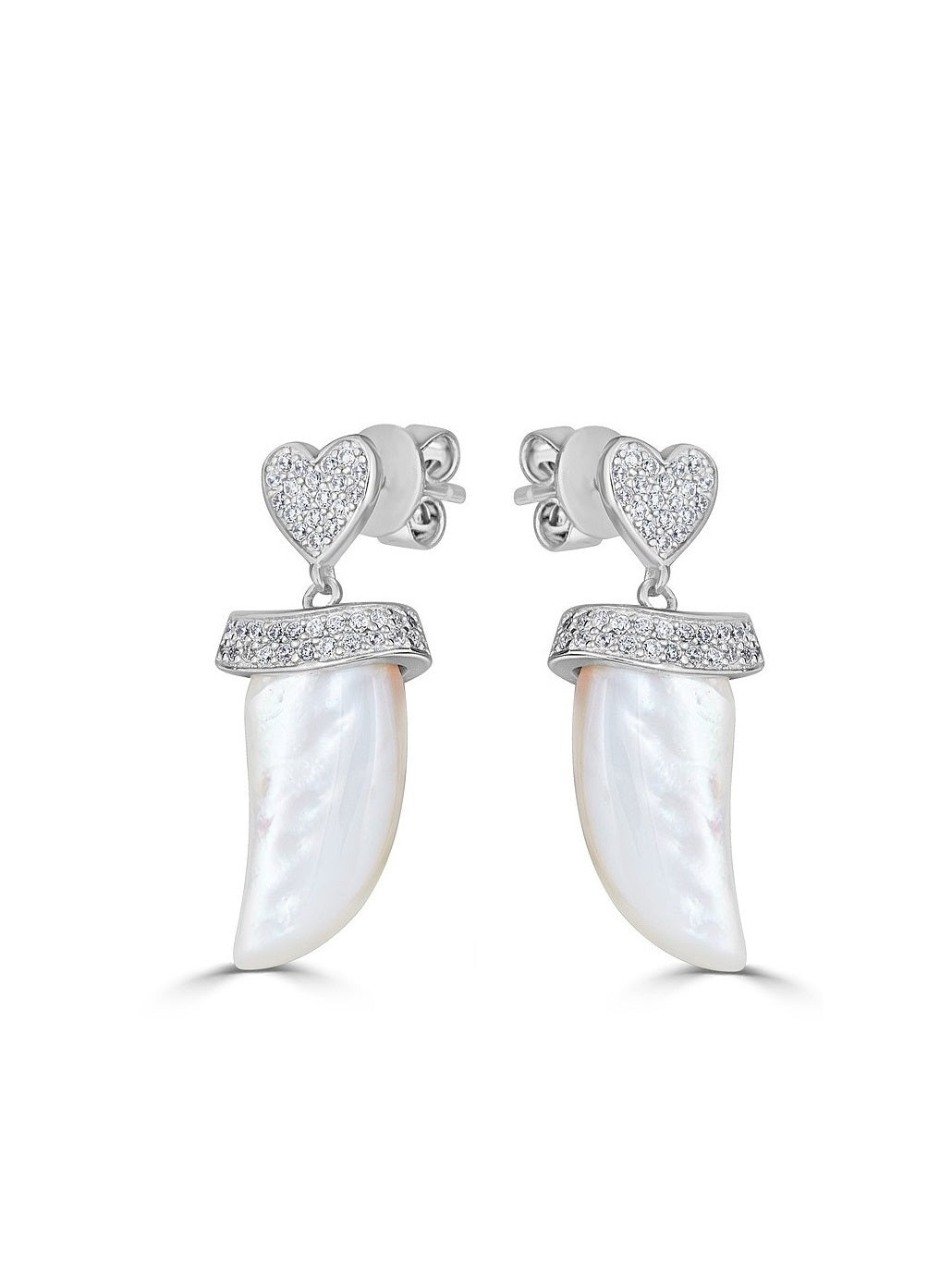 Mother of Pearl Heart CZ Dangle Earrings