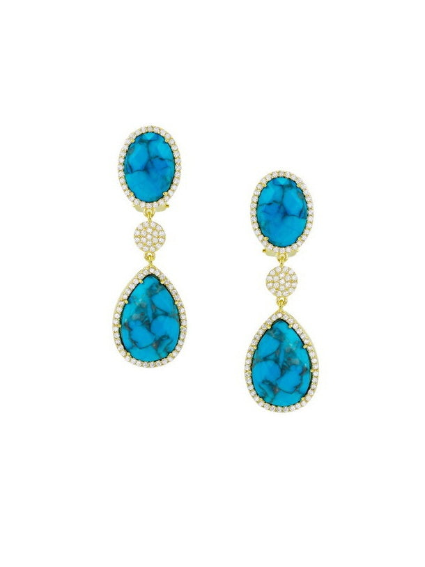 Natural Stone Oval Water Drop CZ Dangle Earrings