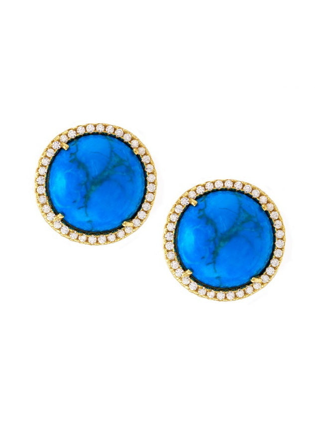 Natural Stone Round CZ Studs Earrings