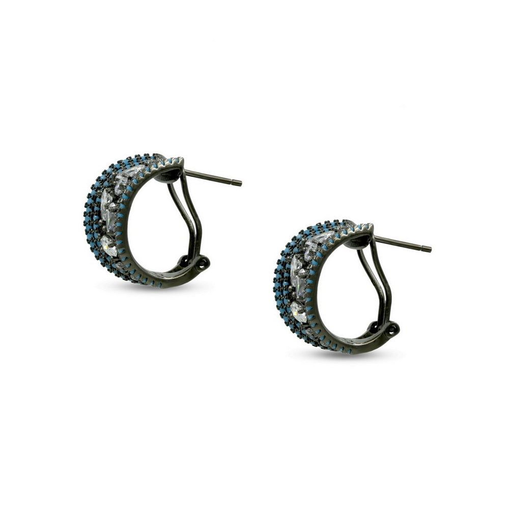 925 Sterling Silver Turquoise Half Hoop Earrings