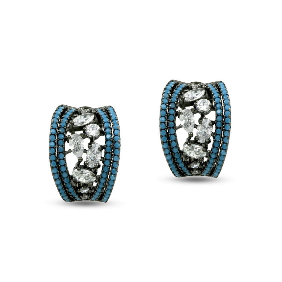 925 Sterling Silver Turquoise Half Hoop Earrings