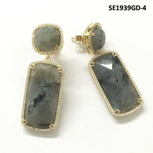 925 Natural Stone Long Dangle Earrings