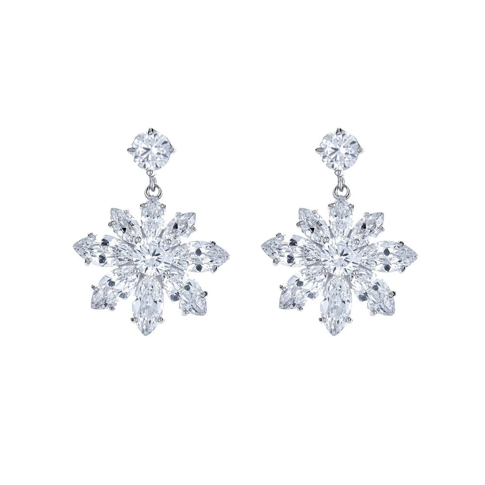 925 Sterling Silver Snowflake Drop Earring