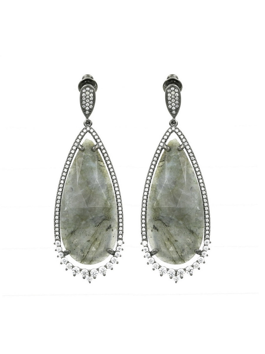 925 Silver Natural Stone Tear Drop Dangle Earrings