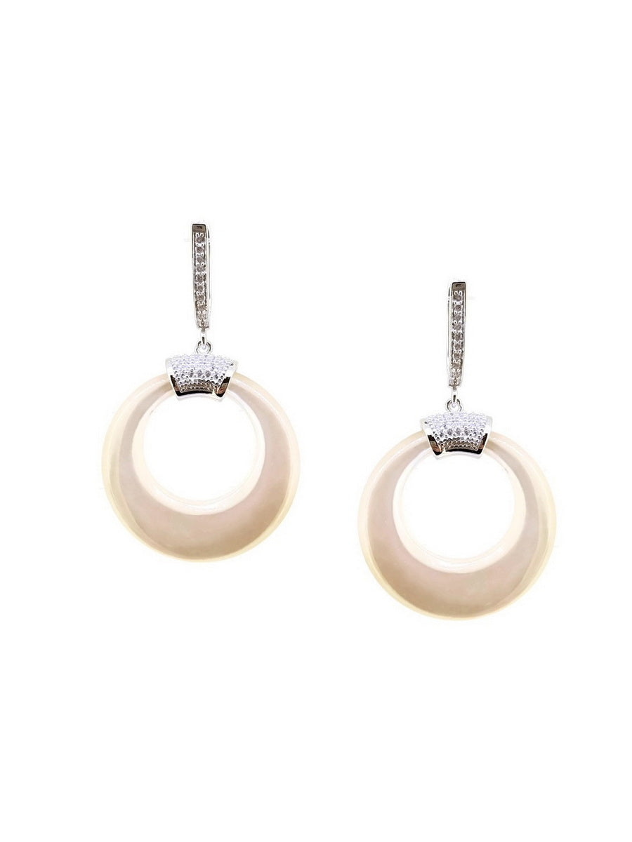 925 Silver MOP Circle Dangle Earrings