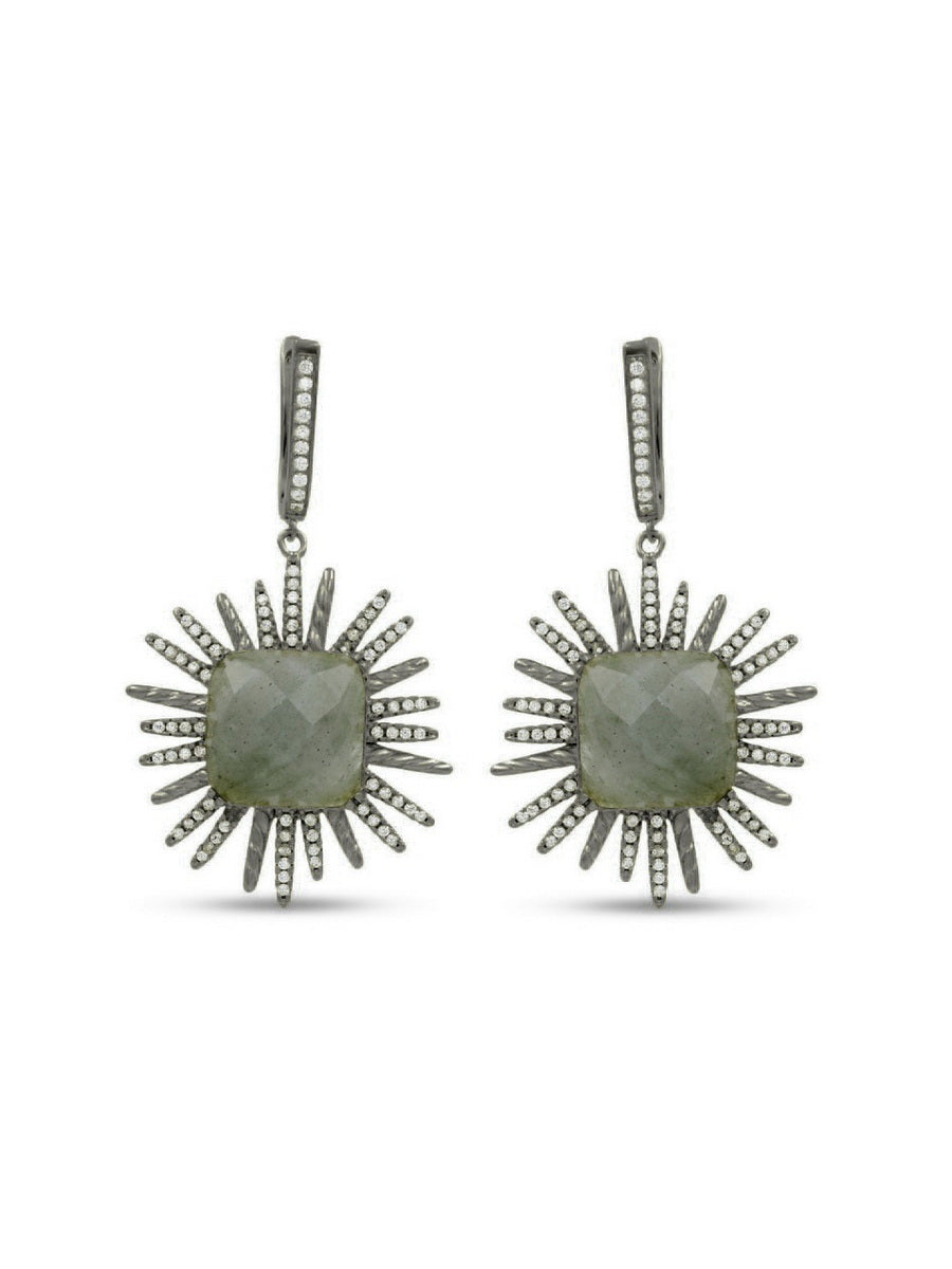 925 Sterling Silver Natural Stone Starburst Earrings