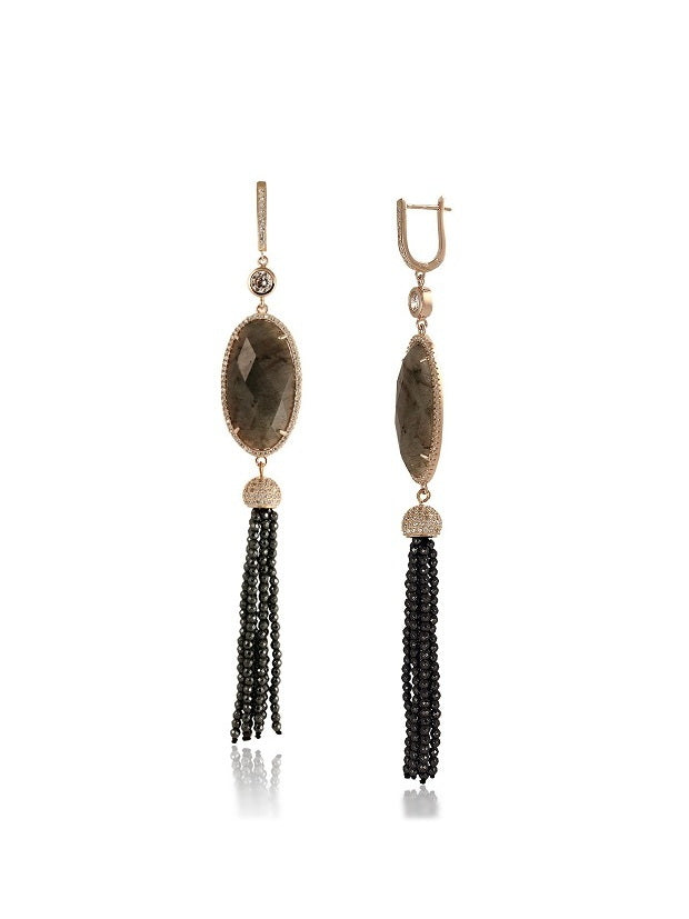 Oval Shape Natural Stone Tassel Earrings