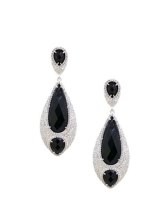 925 Sterling Silver Black Onyx Dangle Earrings