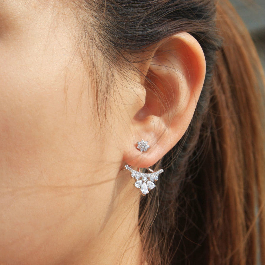 925 Sterling Silver CZ Ear Jacket Earrings